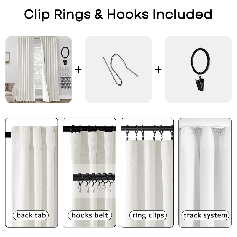 PANELSBURG Off White Linen Blackout Curtains 90 Inches Long Pleated Back Tab Room Darkening Thermal Lined Curtain Panels Set of 2 - Image 2