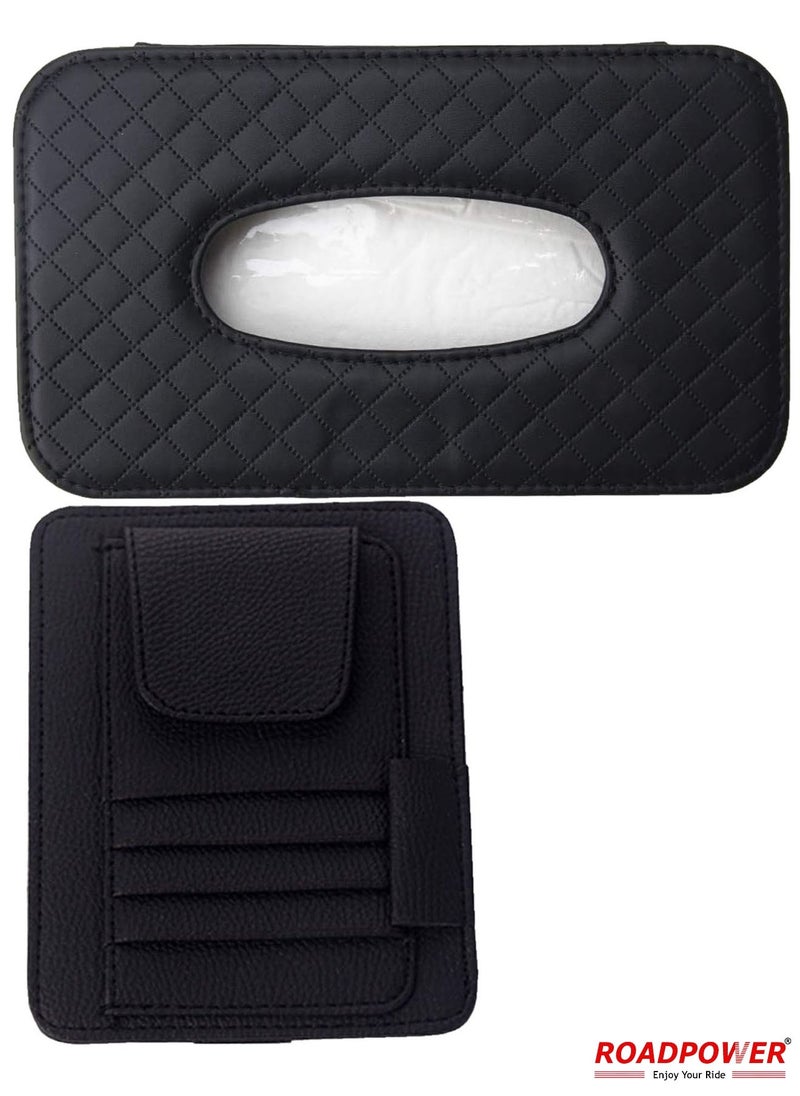 RoadPower Car Tissue Holder Organizer With Car Sun Visor Sunglasses And Card Holder Black  - Image 1