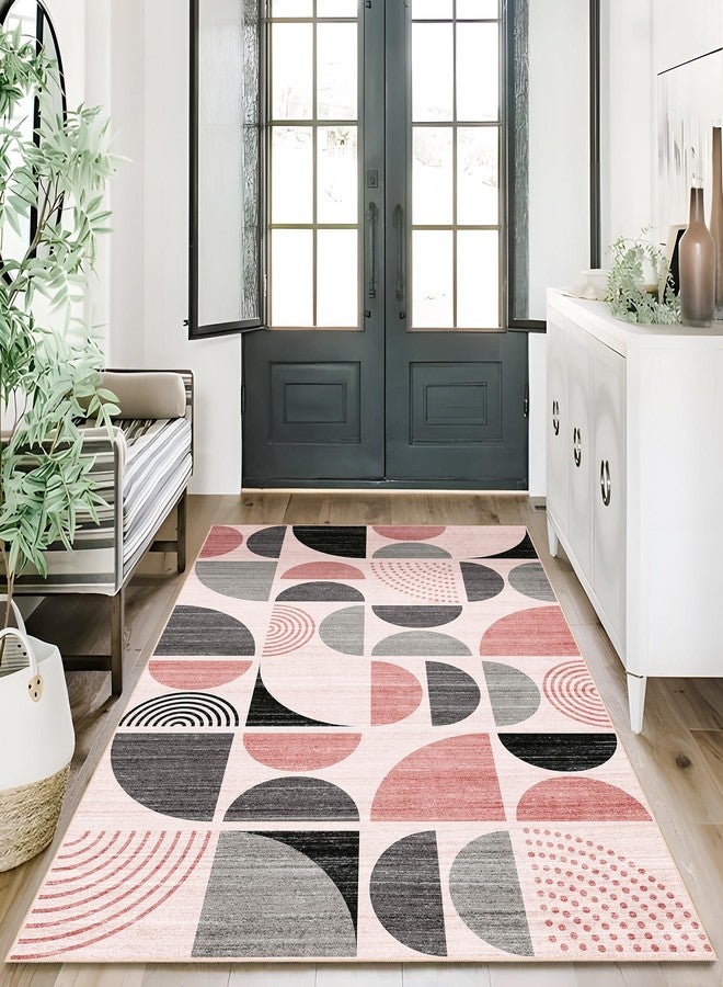 MUJOO Pink Rug Boho Washable,3x5 Area Rugs for Bedroom Entryway Living Room Bedside,Small Throw Floor Carpet Non Slip Soft Indoor Modern Abstract Pink and Grey - Image 4