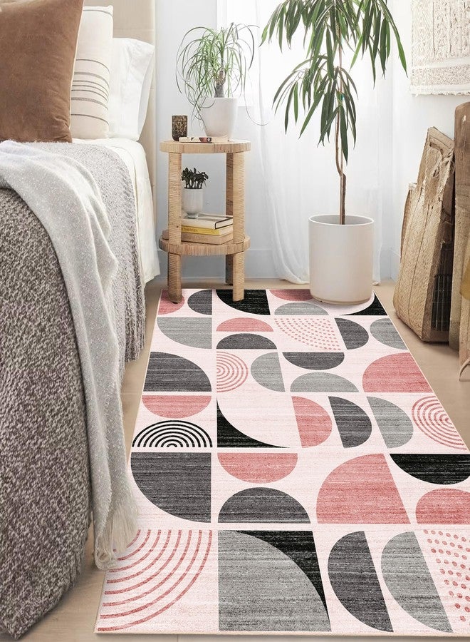 MUJOO Pink Rug Boho Washable,3x5 Area Rugs for Bedroom Entryway Living Room Bedside,Small Throw Floor Carpet Non Slip Soft Indoor Modern Abstract Pink and Grey - Image 3