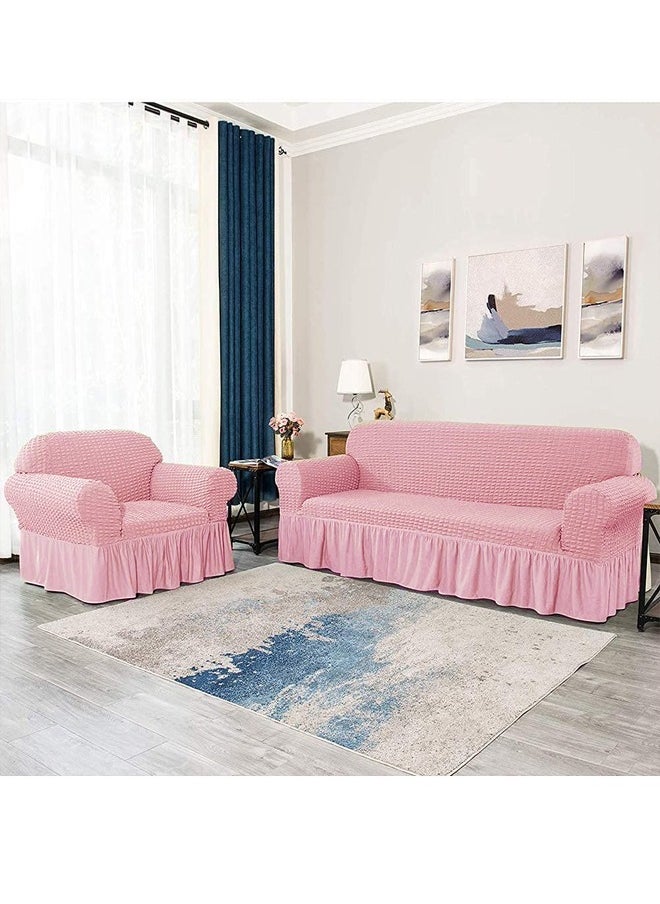 Arabest - sofa cover 3 seater Super Stretchable Wrinkle-free Full Coverage Couch Slipcover Exquisitely Detailed Slip Flexible Resistant Jacquard Sofa Cover Pink 140-280cm - Image 1