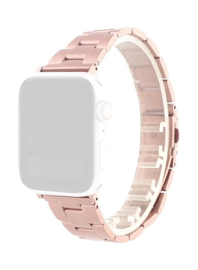 NIBEMINENT Stainless Steel Three Beads Hand Detachable Xiaoman Waist Strap Wristband For Apple Watch Series 1/2/3/4/5/6/7/SE 42-44-45mm Pink - Image 1