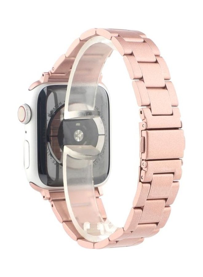 NIBEMINENT Stainless Steel Three Beads Hand Detachable Xiaoman Waist Strap Wristband For Apple Watch Series 1/2/3/4/5/6/7/SE 42-44-45mm Pink - Image 4