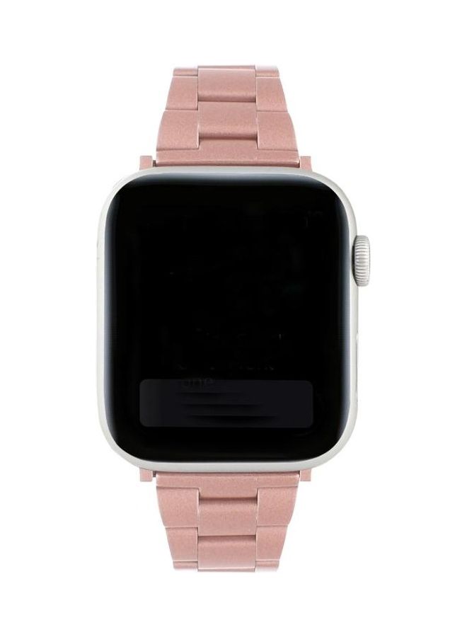 NIBEMINENT Stainless Steel Three Beads Hand Detachable Xiaoman Waist Strap Wristband For Apple Watch Series 1/2/3/4/5/6/7/SE 42-44-45mm Pink - Image 2