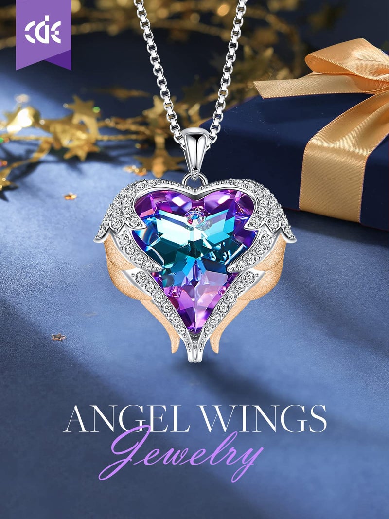 CDE Christmas Gifts for Women Angel Wings Necklaces for Women, Love Heart Silver Tone/Gold Tone Pendant with Birthstone, Wedding or Birthday Jewelry Gifts for Mom Wife Girlfriend Her - Image 3
