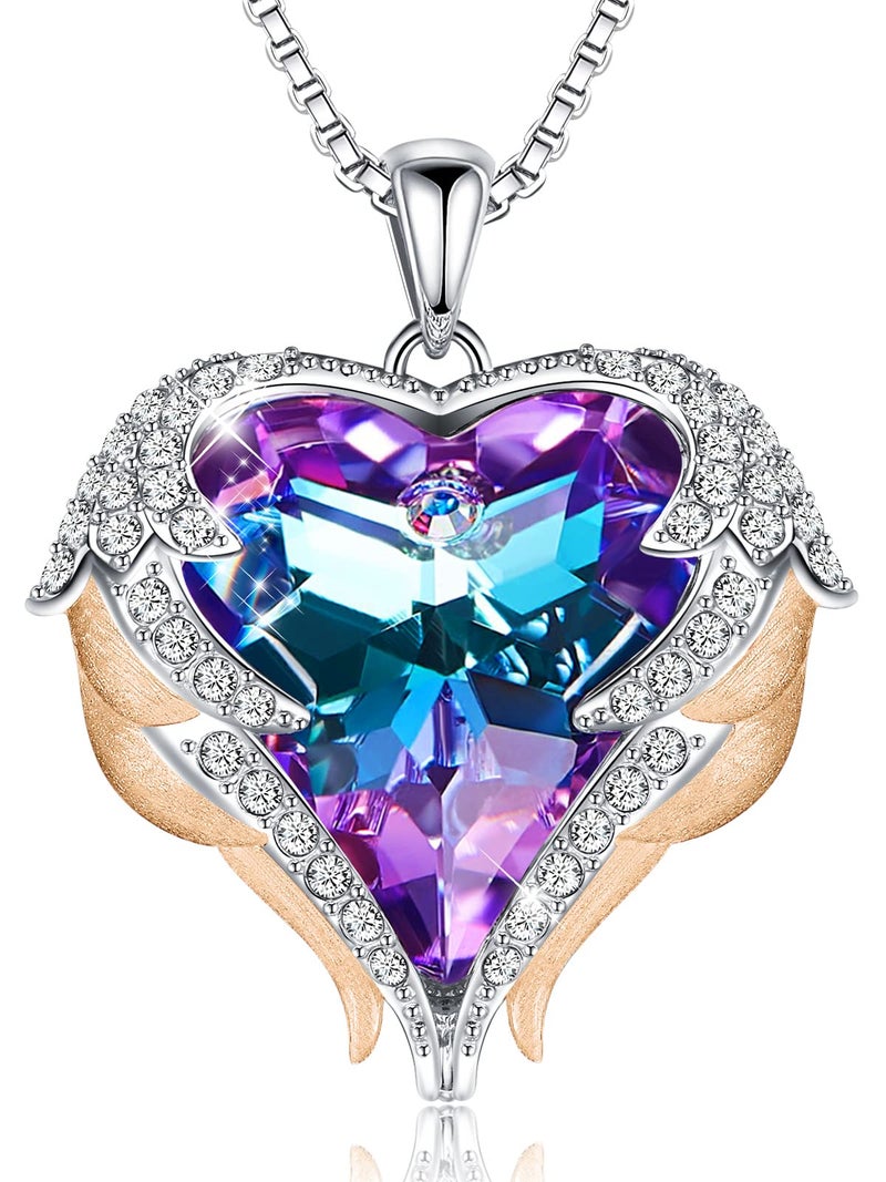 CDE Christmas Gifts for Women Angel Wings Necklaces for Women, Love Heart Silver Tone/Gold Tone Pendant with Birthstone, Wedding or Birthday Jewelry Gifts for Mom Wife Girlfriend Her - Image 1