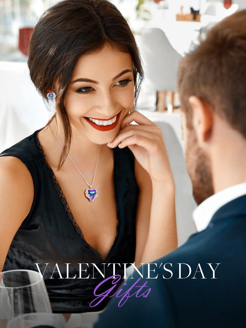 CDE Christmas Gifts for Women Angel Wings Necklaces for Women, Love Heart Silver Tone/Gold Tone Pendant with Birthstone, Wedding or Birthday Jewelry Gifts for Mom Wife Girlfriend Her - Image 2