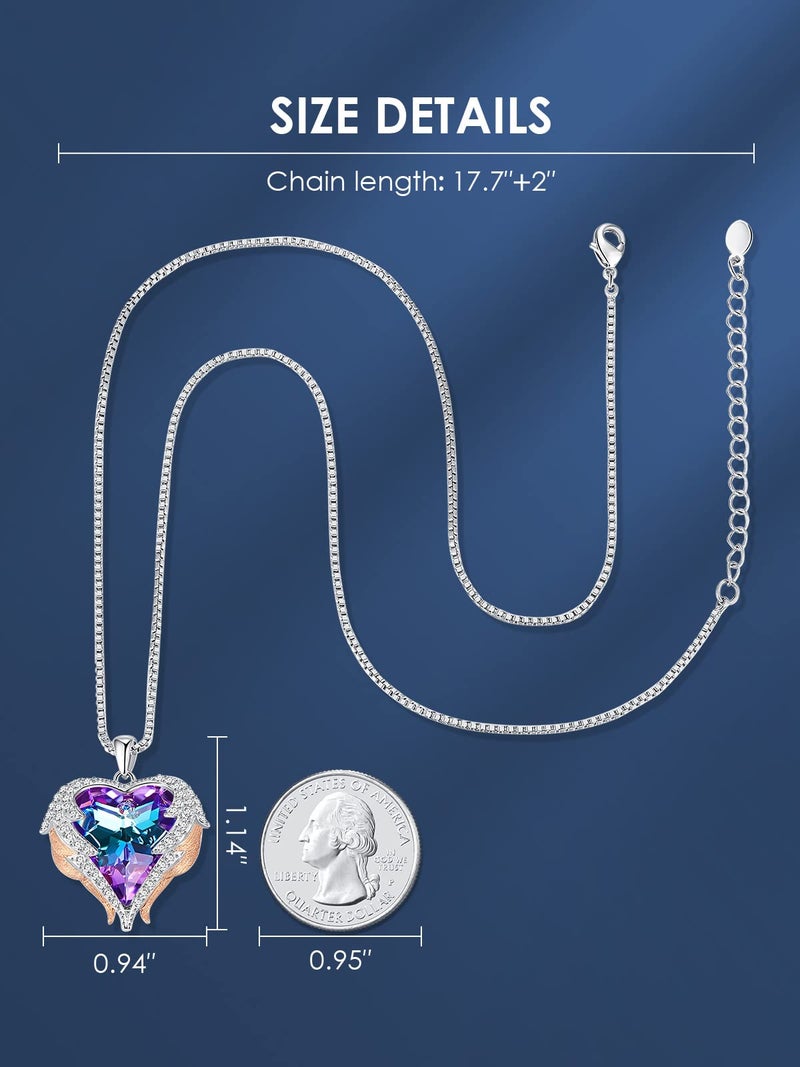 CDE Christmas Gifts for Women Angel Wings Necklaces for Women, Love Heart Silver Tone/Gold Tone Pendant with Birthstone, Wedding or Birthday Jewelry Gifts for Mom Wife Girlfriend Her - Image 4