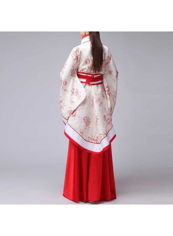 QYUU Women's Chinese Hanfu Dress Ancient Traditional Costume Outfit Stage Performance Wear (2# Floral Top+Red Skirt, XL) - Image 5