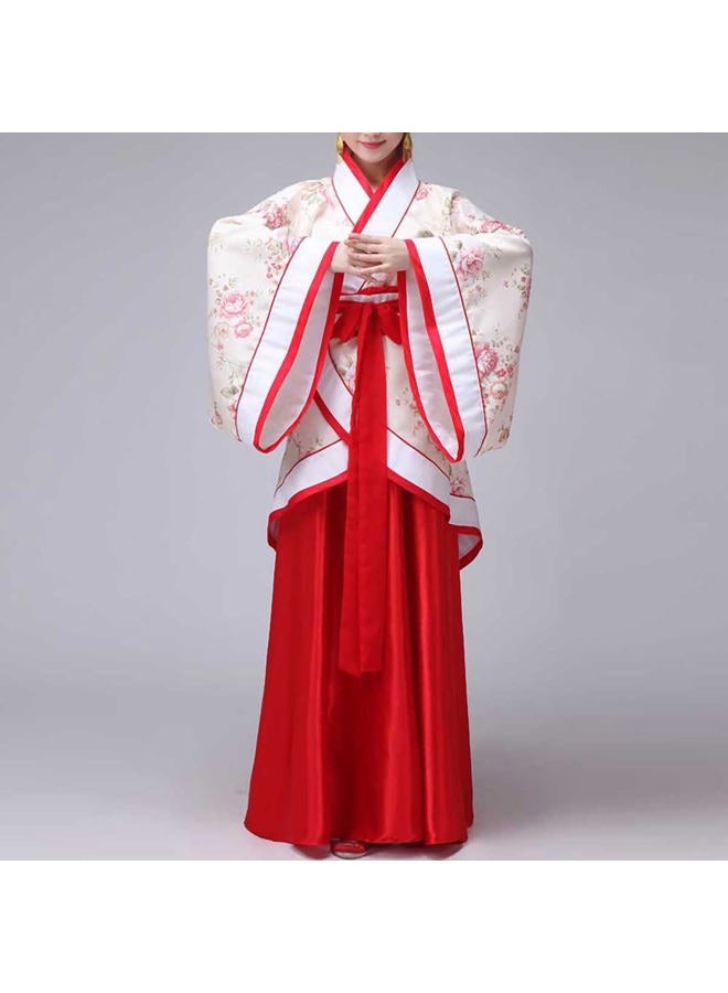 QYUU Women's Chinese Hanfu Dress Ancient Traditional Costume Outfit Stage Performance Wear (2# Floral Top+Red Skirt, XL) - Image 4