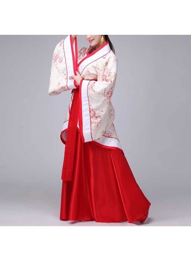 QYUU Women's Chinese Hanfu Dress Ancient Traditional Costume Outfit Stage Performance Wear (2# Floral Top+Red Skirt, XL) - Image 3