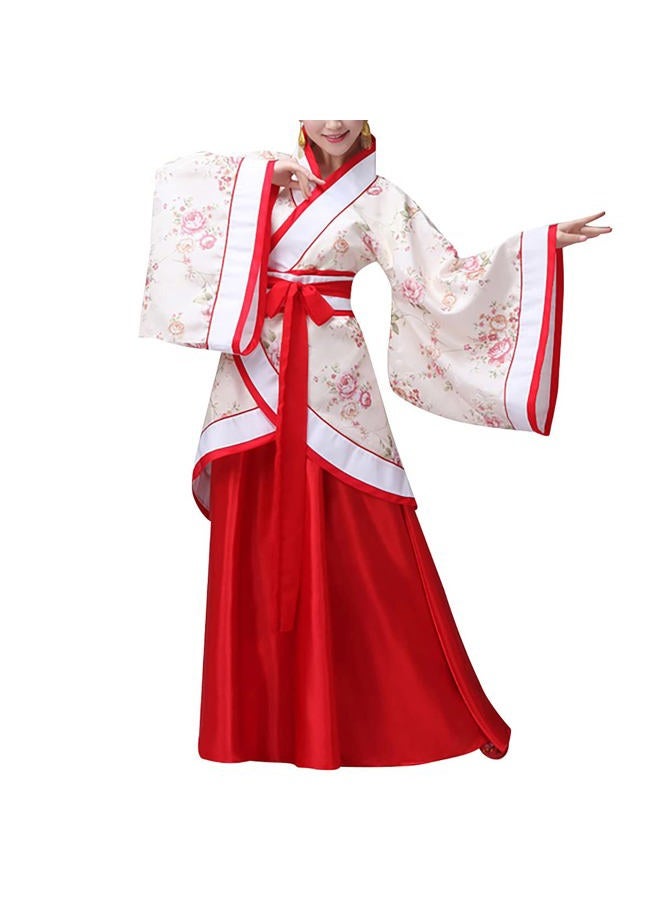 QYUU Women's Chinese Hanfu Dress Ancient Traditional Costume Outfit Stage Performance Wear (2# Floral Top+Red Skirt, XL) - Image 1