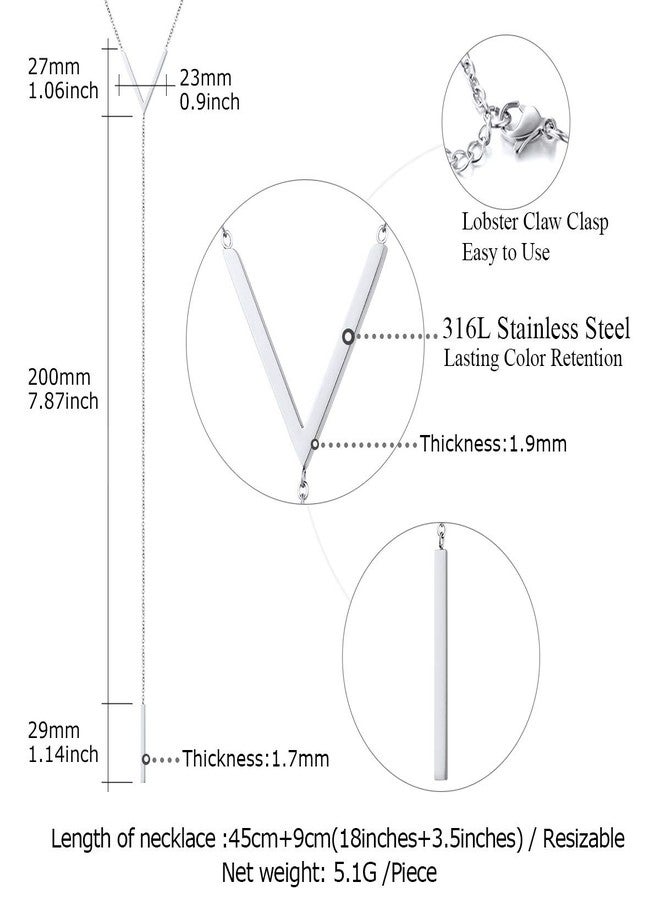 FOCALOOK Silver Bar Pendant Long Y Dangle Necklace Hypoallergenic Stainless Steel Statement Minimalist Drop Bar Long Chain Necklaces for Women - Image 5