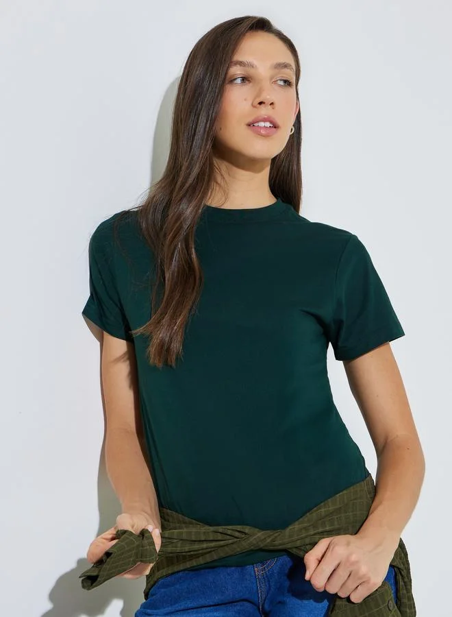 ستايلي Dark Green Regular Fit Round Neck T-Shirt
