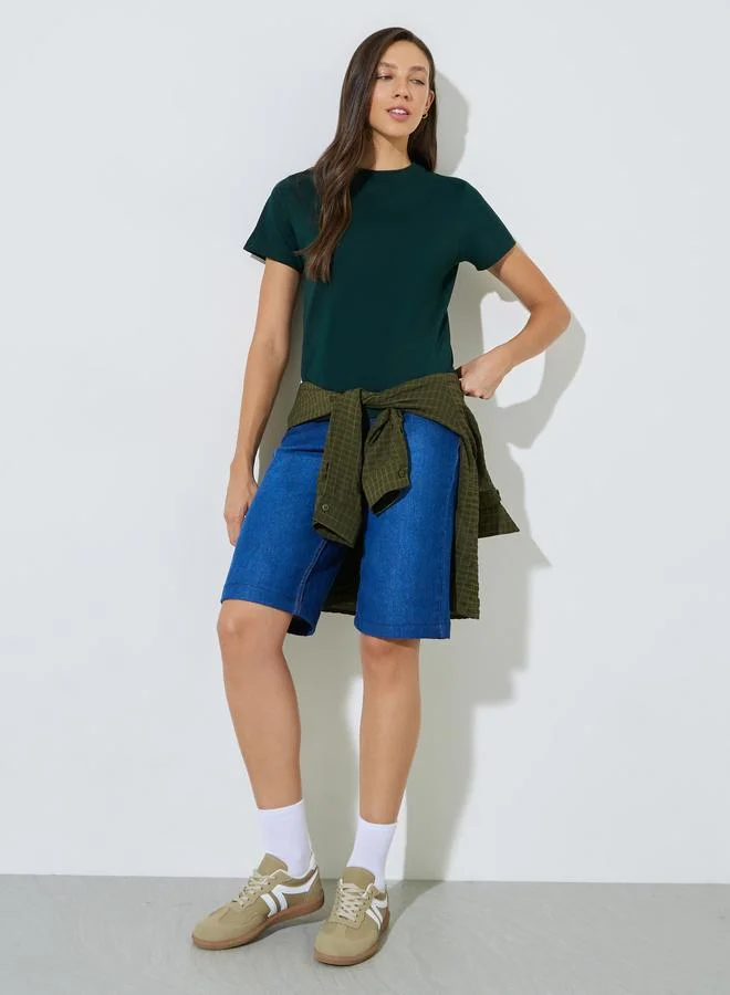 ستايلي Dark Green Regular Fit Round Neck T-Shirt