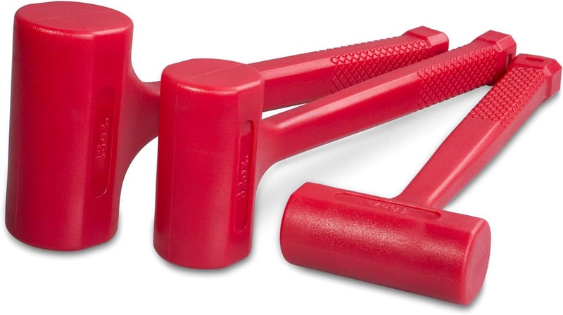 EFFICERE 3-Piece Premium Dead Blow Hammer and Unicast Mallet Set - Include 16-oz (1 lb), 32-oz (2 lb) and 48-oz (3 lb), Neon Red Color | Rebound and Spark Resistant Hammers, Non-Marring and Non-Sparking Design - Image 2