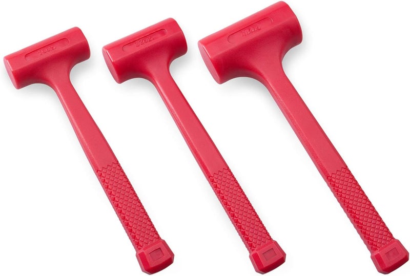 EFFICERE 3-Piece Premium Dead Blow Hammer and Unicast Mallet Set - Include 16-oz (1 lb), 32-oz (2 lb) and 48-oz (3 lb), Neon Red Color | Rebound and Spark Resistant Hammers, Non-Marring and Non-Sparking Design - Image 1