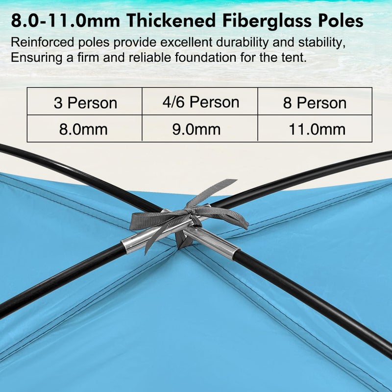 WhiteFang Beach Tent Anti-UV Portable Sun Shade Shelter for 3 Person, Extendable Floor with 3 Ventilating Mesh Windows Plus Carrying Bag, Stakes and Guy Lines (Blue) - Image 2