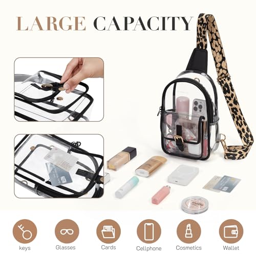Missnine Anti-Theft Clear Sling Bag Clear Fanny Pack Stadium Approved Crossbody Bag Purse Trendy Heavy Duty Transparent Chest Bags with Guitar Strap for Concerts Sport Events - Image 4