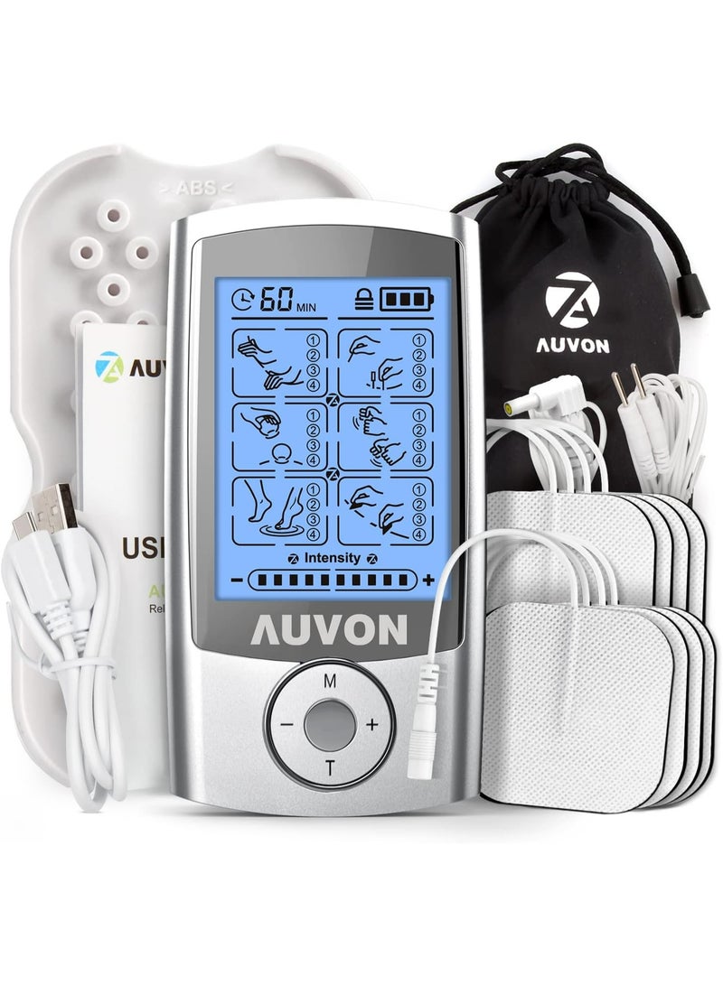 AUV0N AUVON Rechargeable TENS Unit Muscle Stimulator, 24 Modes 4th Gen TENS Machine with 8pcs 2"x2" Premium Electrode Pads for Pain Relief - Image 1