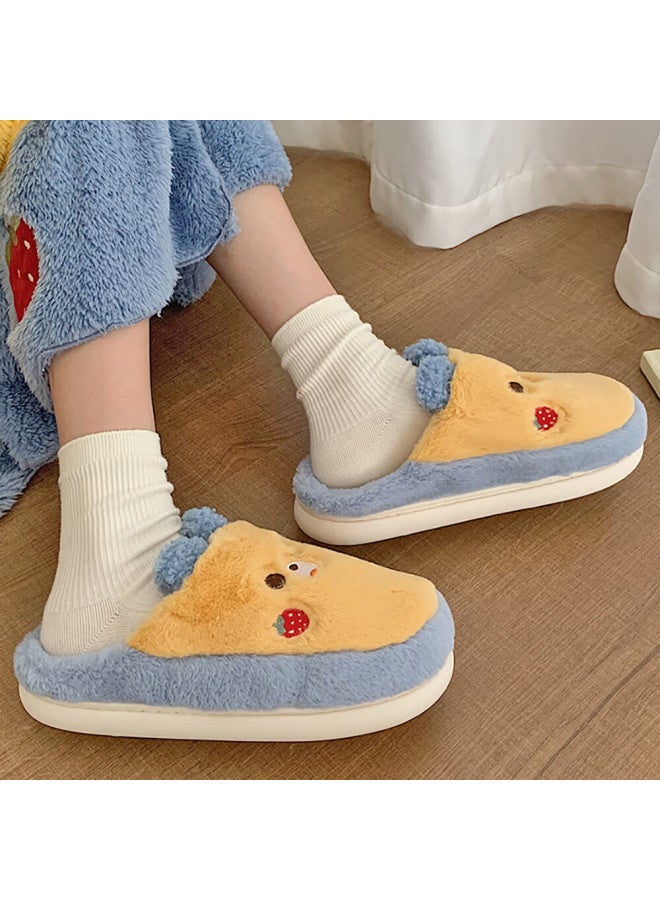 Xixitiao Strawberry Blush Cute Cotton Slippers, Indoor Home Comfortable Non-slip Soft-soled Cotton Slippers For Women, Yellow And Blue, Size 40-41 - Image 5