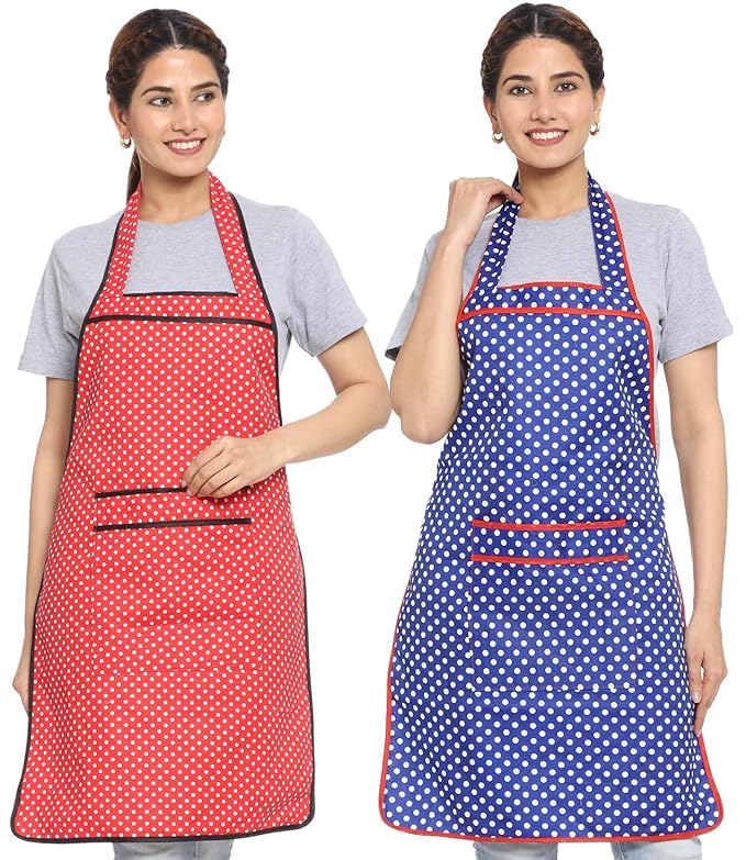 JMi Cotton Waterproof Kitchen Apron for Cooking – Washable Chef Apron for Men & Women | Printed, Polka Dot, Plus Size, Home & Cleaning Apron (Free, MULTI - 1, 2) - Image 1