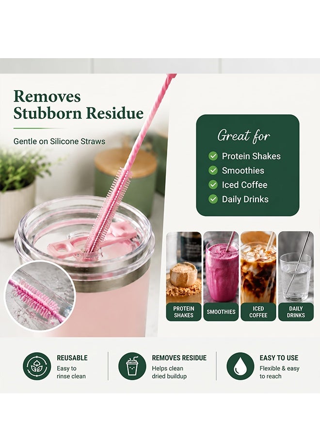 2 Pcs Extra-Long Silicone Straw Cleaner Brushes with Non-Slip Handle, Reusable Straw Cleaning Tool, Suitable for Metal, Glass & Plastic Drinking Straws - Image 4