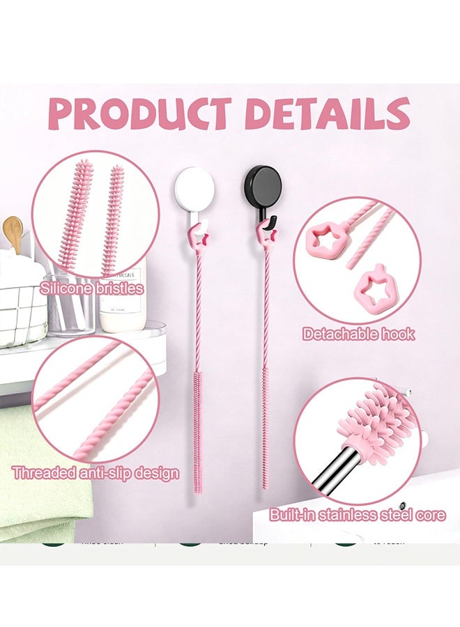 2 Pcs Extra-Long Silicone Straw Cleaner Brushes with Non-Slip Handle, Reusable Straw Cleaning Tool, Suitable for Metal, Glass & Plastic Drinking Straws - Image 5