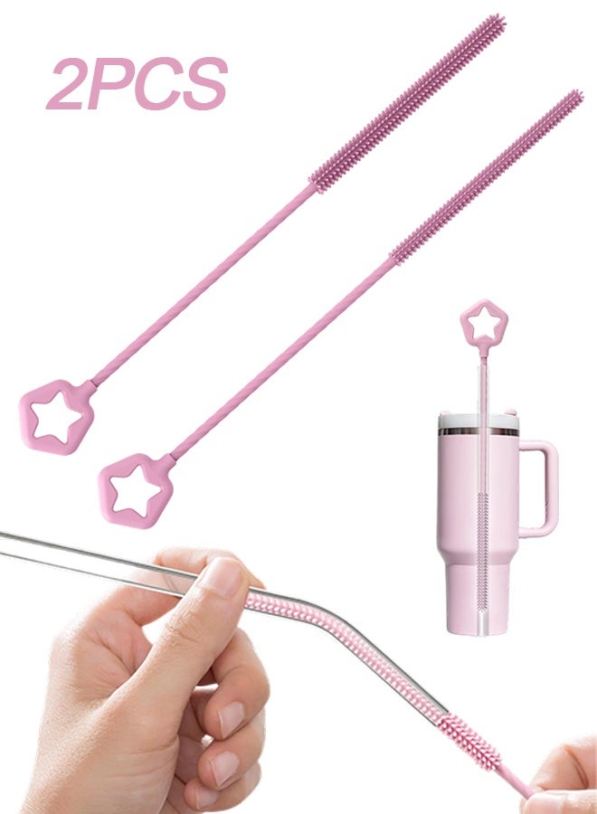 2 Pcs Extra-Long Silicone Straw Cleaner Brushes with Non-Slip Handle, Reusable Straw Cleaning Tool, Suitable for Metal, Glass & Plastic Drinking Straws - Image 1