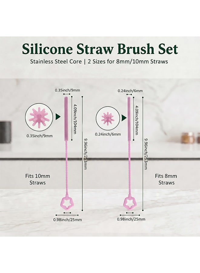 2 Pcs Extra-Long Silicone Straw Cleaner Brushes with Non-Slip Handle, Reusable Straw Cleaning Tool, Suitable for Metal, Glass & Plastic Drinking Straws - Image 2