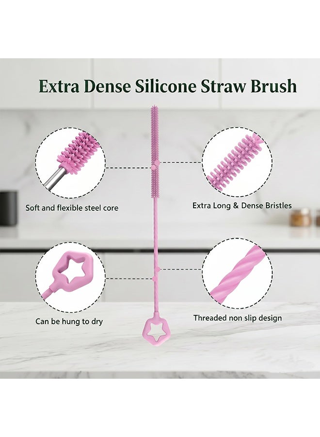 2 Pcs Extra-Long Silicone Straw Cleaner Brushes with Non-Slip Handle, Reusable Straw Cleaning Tool, Suitable for Metal, Glass & Plastic Drinking Straws - Image 3
