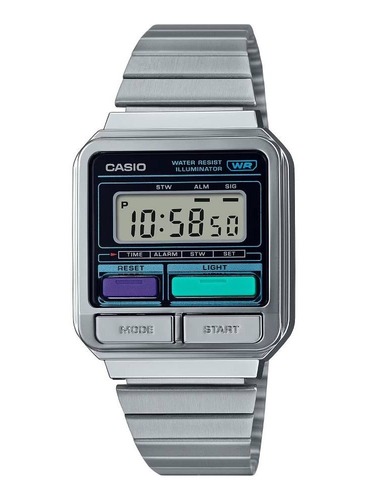 CASIO ساعة رقمية جديدة من الفولاذ المقاوم للصدأ طراز A120WE-1ADR