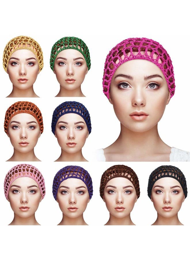 Geyoga 9 Pieces Mesh Crochet Hair Net Rayon Knit Snood Hat Thick Short Women Hairnet Snoods Cover Ornament for Sleeping (Black, Green, Khaki, Rose Red, Light Brown, Pink, Purple, Orange, Navy Blue)  - Image 1