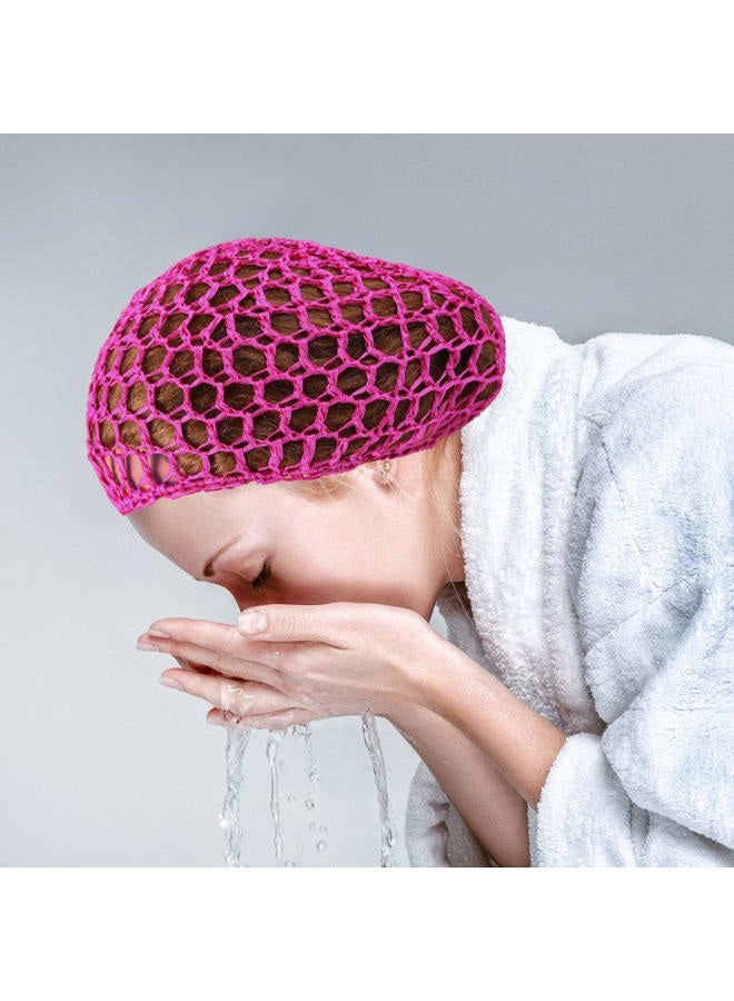 Geyoga 9 Pieces Mesh Crochet Hair Net Rayon Knit Snood Hat Thick Short Women Hairnet Snoods Cover Ornament for Sleeping (Black, Green, Khaki, Rose Red, Light Brown, Pink, Purple, Orange, Navy Blue)  - Image 2