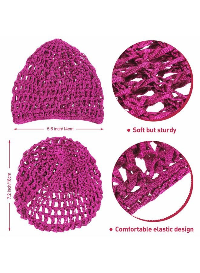 Geyoga 9 Pieces Mesh Crochet Hair Net Rayon Knit Snood Hat Thick Short Women Hairnet Snoods Cover Ornament for Sleeping (Black, Green, Khaki, Rose Red, Light Brown, Pink, Purple, Orange, Navy Blue)  - Image 4