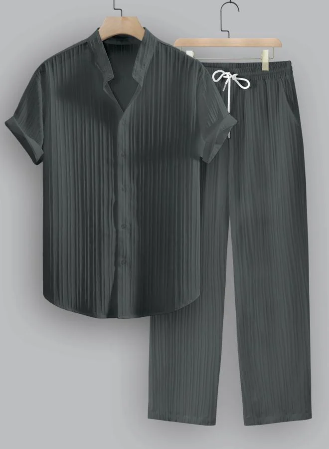 Take Two Take Two Men Charcoal Textured Shirt and Pants Co-Ords