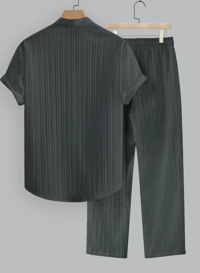 Take Two Take Two Men Charcoal Textured Shirt and Pants Co-Ords