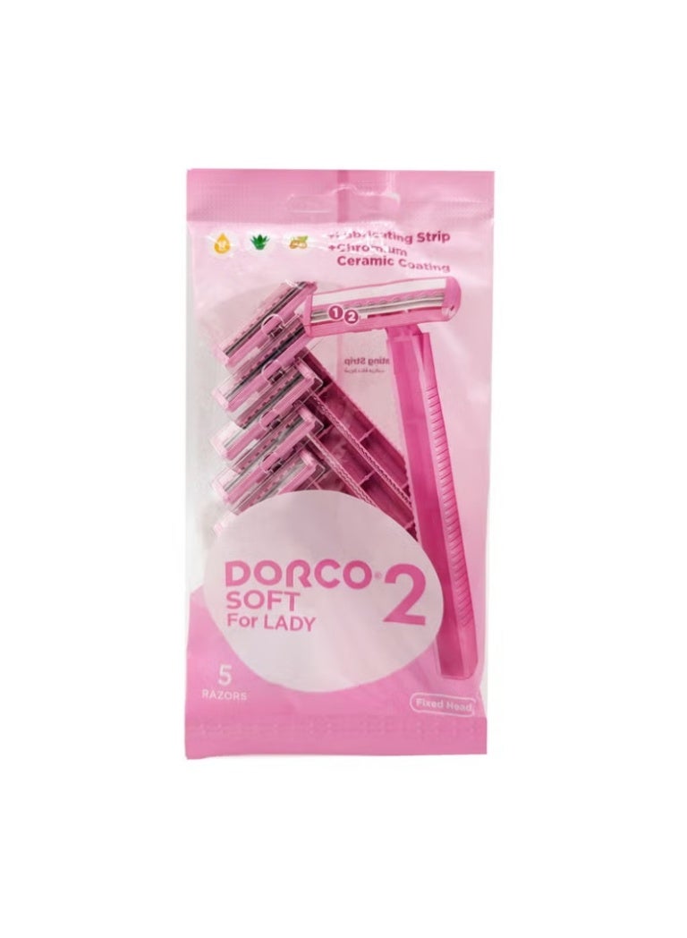 دروكو دوركو2 أمواس حلاقة ناعمة للنساء – شفرتين، عبوة تحتوي على 5 حبات - Image 1