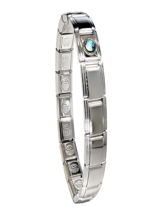 Dolceoro March Birthstone Charm Bracelet Jewelry, Family Birthstone Italian Modular Charm Starter Stainless Steel - Image 1