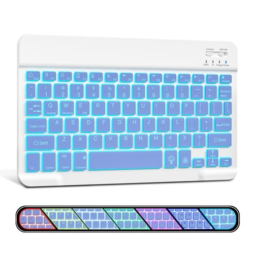 XIWMIX Ultra-Slim Wireless Bluetooth Keyboard-7 Colors Backlit Universal Rechargeable Portable Keyboard for iPad 10th/9th/8th/7th/6th/5th/Pro/Air/Mini,Galaxy Tab More iOS Android Windows Device,Purple - Image 1