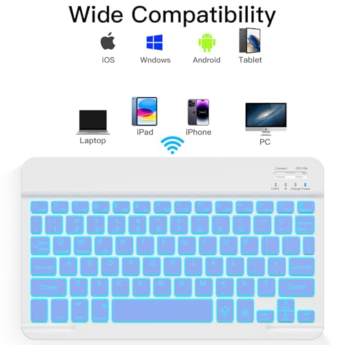 XIWMIX Ultra-Slim Wireless Bluetooth Keyboard-7 Colors Backlit Universal Rechargeable Portable Keyboard for iPad 10th/9th/8th/7th/6th/5th/Pro/Air/Mini,Galaxy Tab More iOS Android Windows Device,Purple - Image 2