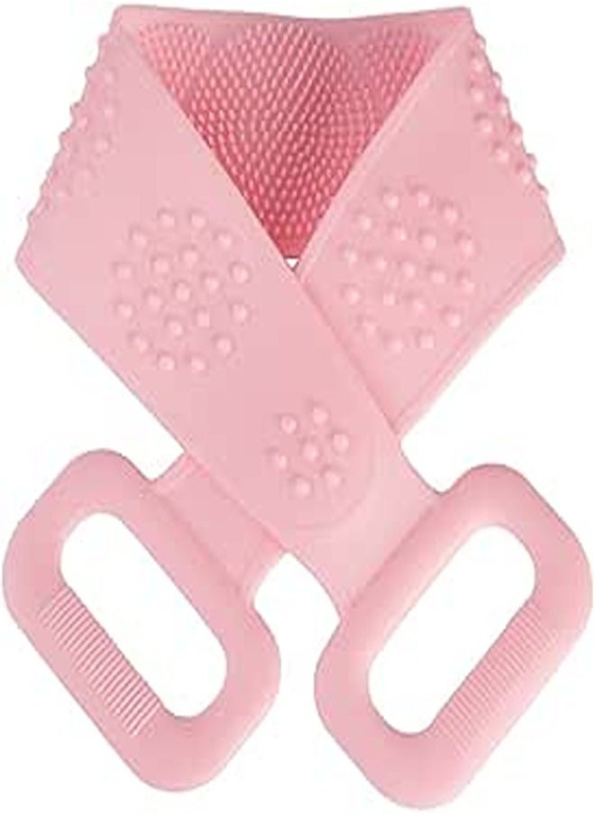 FOOTINSOLE.COM Silicone Back Scrubber for Shower, Exfoliating, Cleansing And Massage - Bath Body Brush with Handles for Men & Women (Pink) 