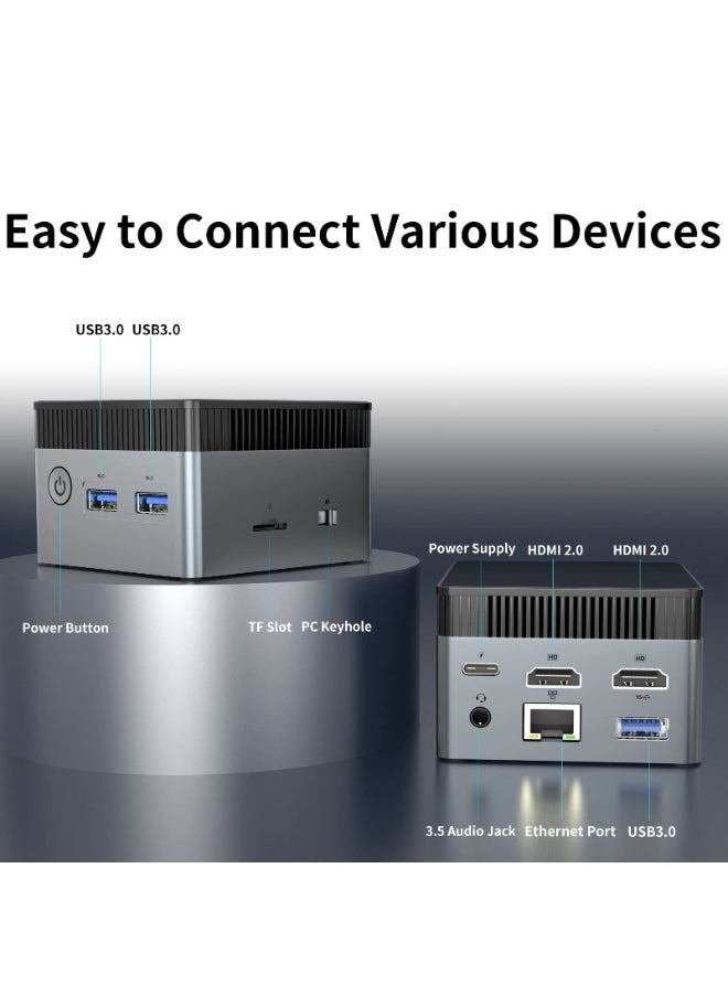 Generic - Mini PC Desktop Computer, Windows 11 Pro, 12GB RAM, 512GB SSD, Intel N100 CPU, Dual 4K Display Support, WiFi 6, Bluetooth 5.2, USB 3.0, Gigabit Ethernet (12G+512G) - Image 1