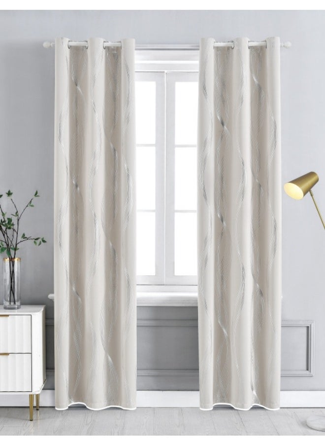 KYD 1 Panel Blackout Curtains, Decorative Silver Thread Foil Blackout Curtains, Thermal Insulated Room Darkening Curtains for Bedroom Living Room 100*250cm Cream  - Image 1