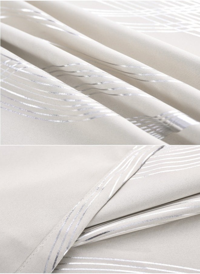 KYD 1 Panel Blackout Curtains, Decorative Silver Thread Foil Blackout Curtains, Thermal Insulated Room Darkening Curtains for Bedroom Living Room 100*250cm Cream  - Image 3