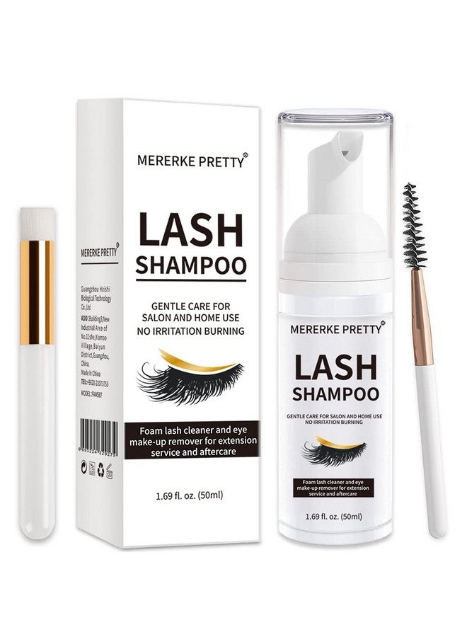 Mererke_Pretty Eyelash Extension Shampoo 50 ml + Brush - Eyelid Foaming Cleanser - Sensitive Paraben & Sulfate Free - Eyelash Wash and Lash Bath for Extensions - Salon Use and Home Care - Image 1