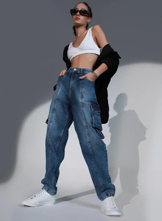 Hubberholme Hubberholme High Rise Relaxed Fit Cargo Jeans