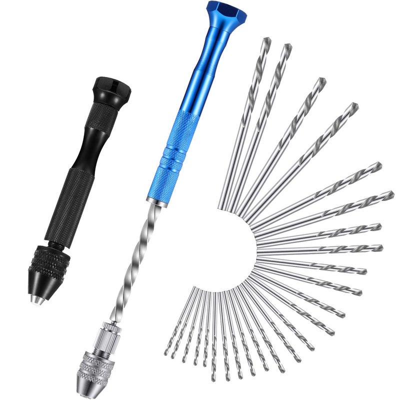 Mudder 27 Pieces Pin Vise Hand Drills Bits Set Semi-automatic Spiral Rotary Tool with 25 Pcs 0.5-3 mm Micro Twist Drill Bits for Resin Polymer Clay Craft DIY Jewelry Electronic Assembling - Image 1