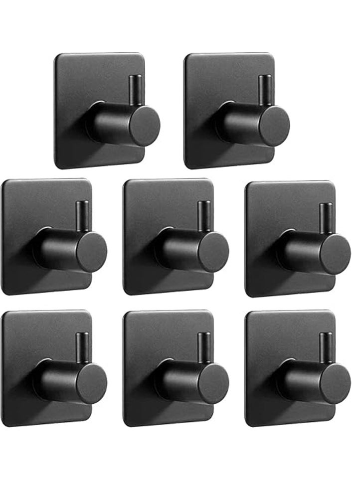 8 Pack Wall Hooks, 304 Stainless Steel Adhesive Hanging Hooks, No-Drill Heavy Duty Waterproof Towel Hook Robe Hanger for Home Kitchen Bathroom Office (Black / 8pcs) - Image 1