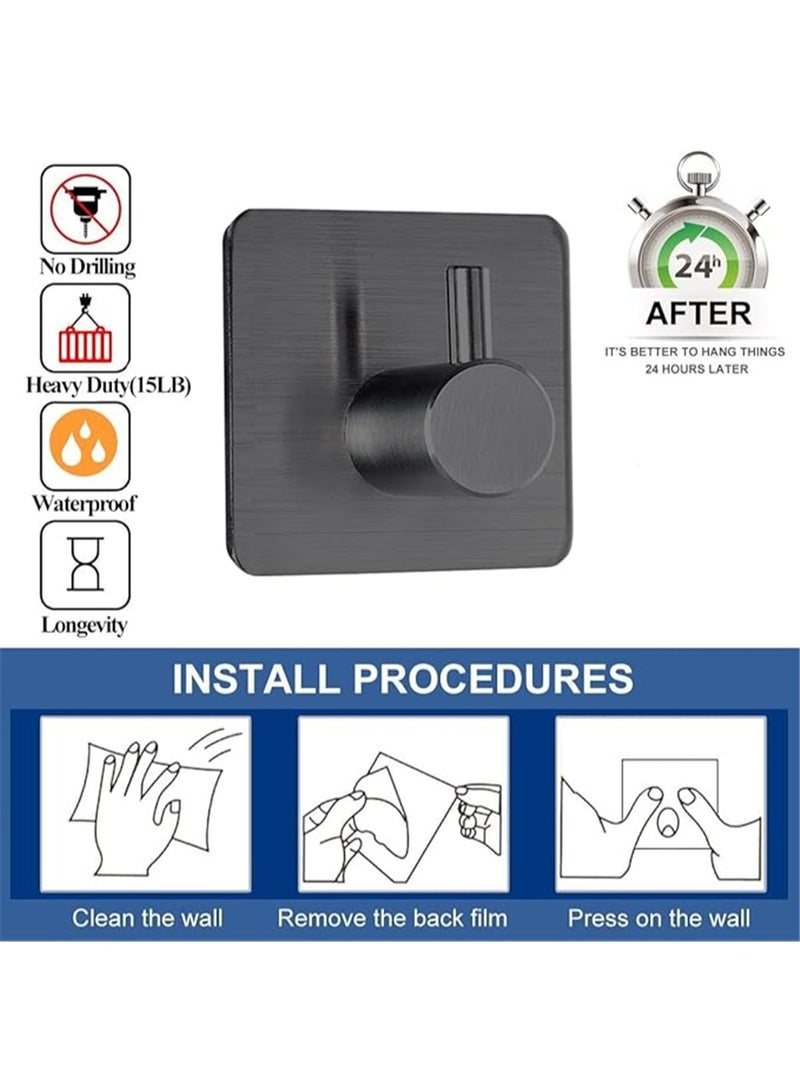 8 Pack Wall Hooks, 304 Stainless Steel Adhesive Hanging Hooks, No-Drill Heavy Duty Waterproof Towel Hook Robe Hanger for Home Kitchen Bathroom Office (Black / 8pcs) - Image 5